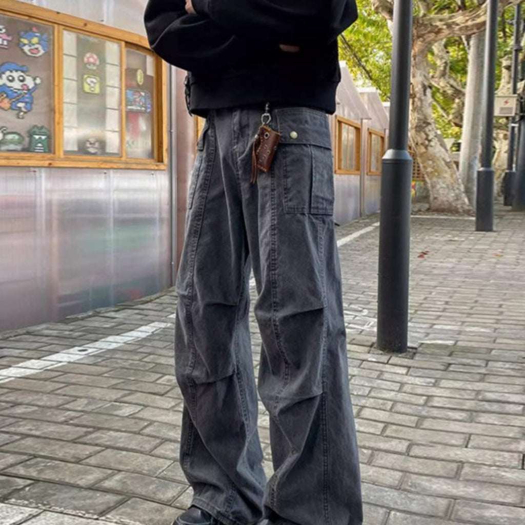 Men's High-Waisted Distressed Workwear Jeans - Light Beige\u002FBeige Tapered Leg