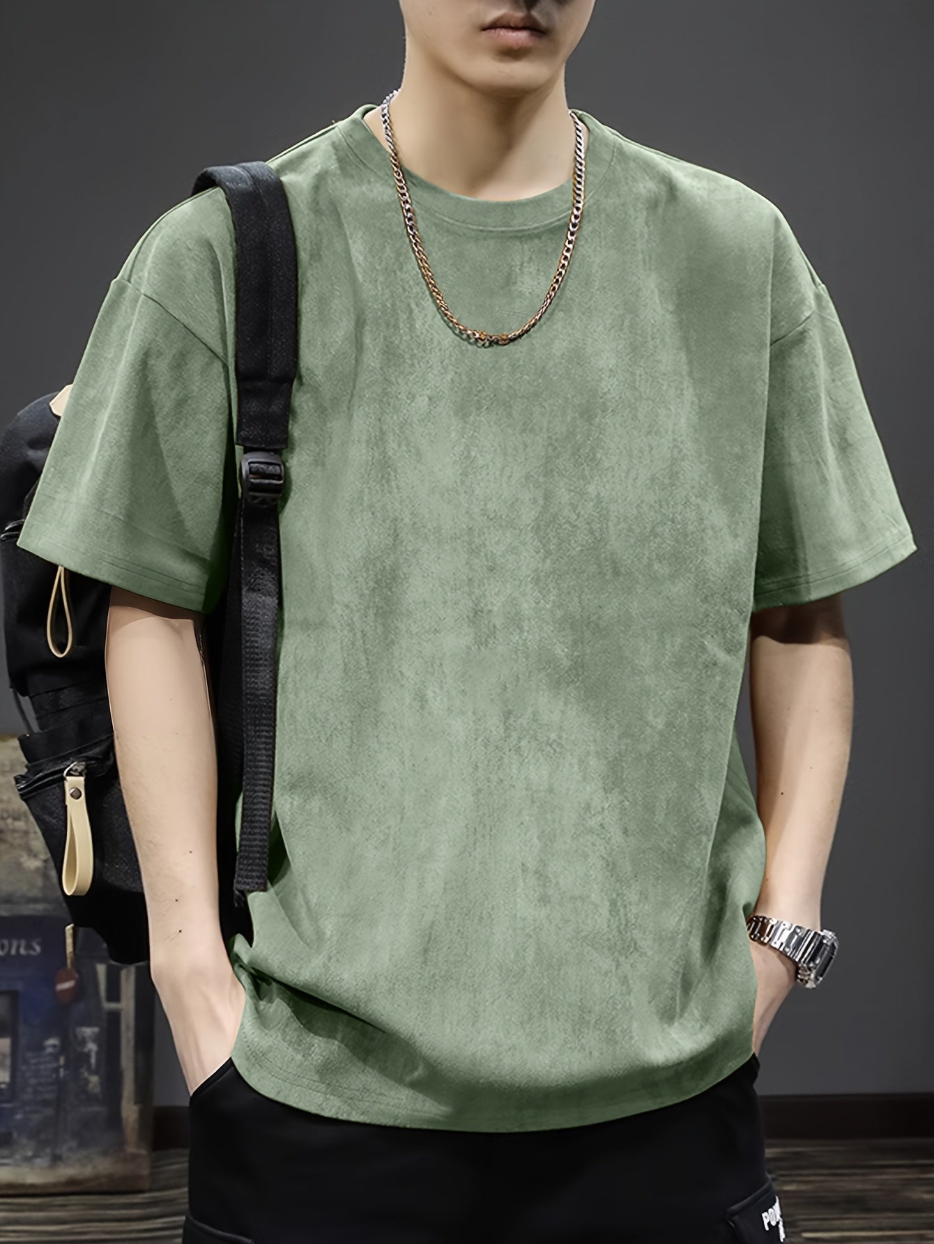 Pearson Summer T-Shirt Pearson Men's Solid Color Casual Loose Faux Outdoor Short-Sleeve Round Neck T-Shirt