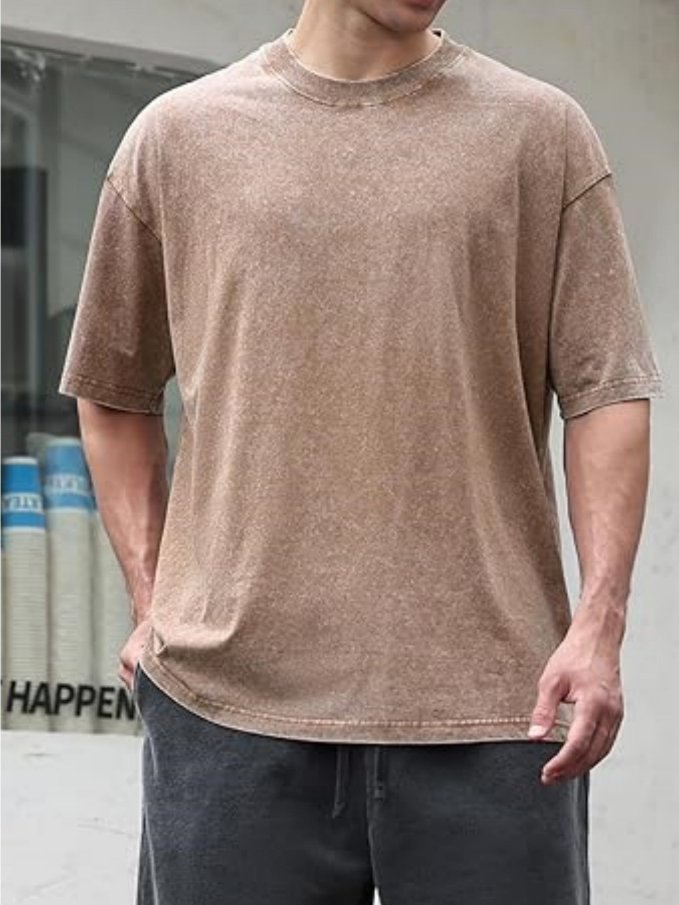 5pcs set of multi-color Men's cotton T-shirt, oversized neutral short sleeved casual loose washable versatile solid color T-shirt