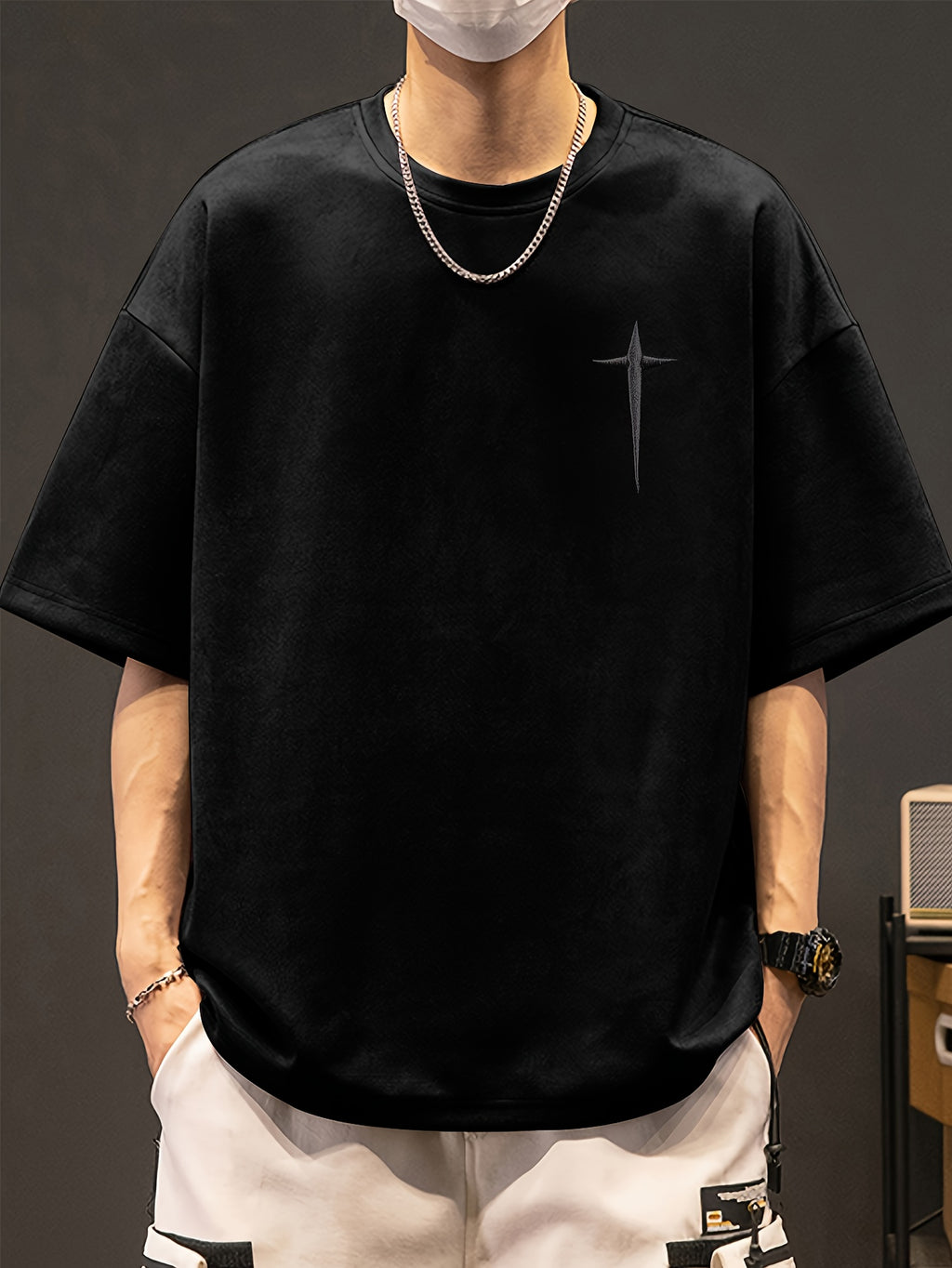 Men's Pierson OBM Fashion Casual Teal Embroidered Crew Neck Sweatshirt - Sporty Style, Polyester and Spandex Blend, Machine Washable, Summer Wear, Sporty Sweatshirt|Geometric Embroidery|Polyester Spandex Blend