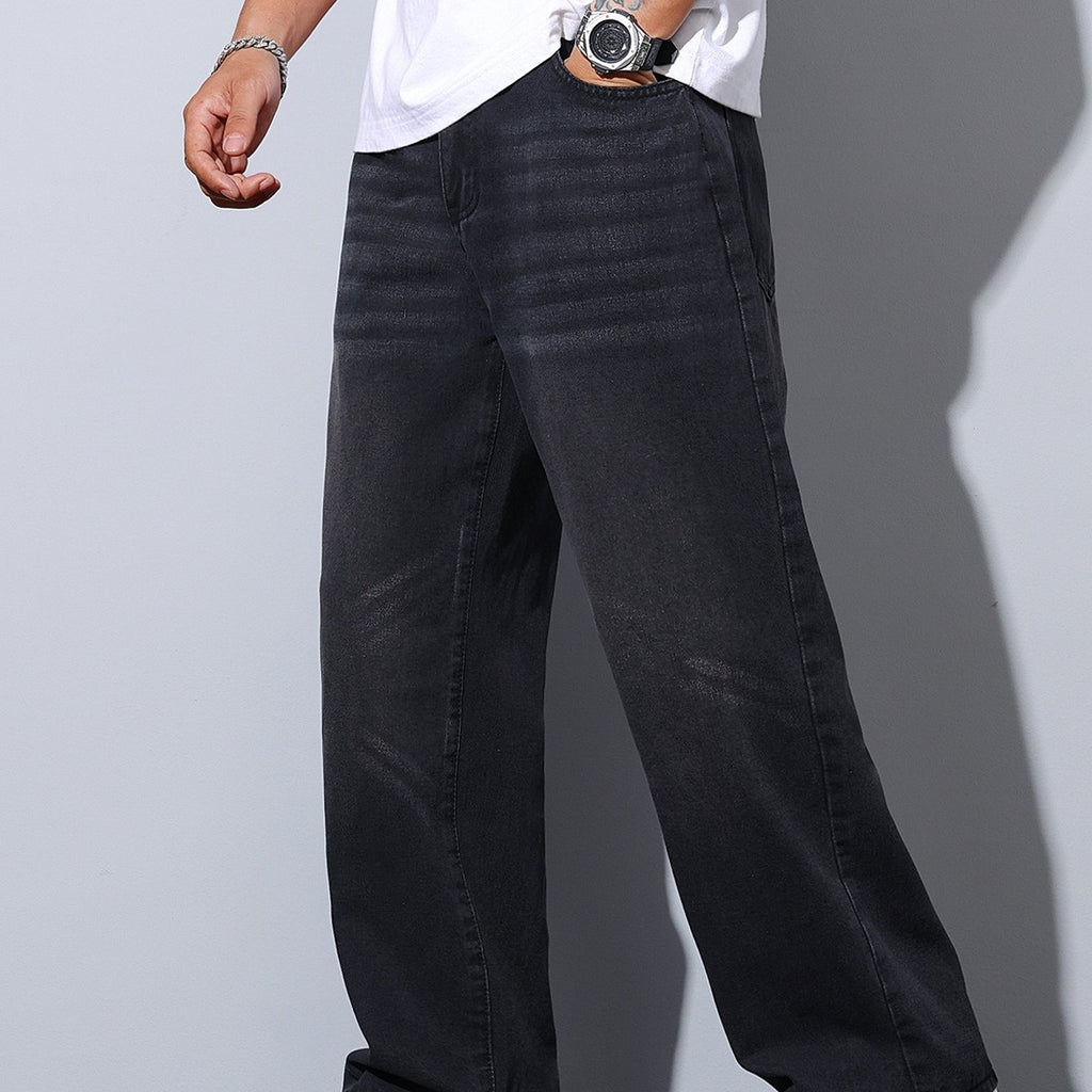 Men'S Blue Casual Loose Straight Faux Denim