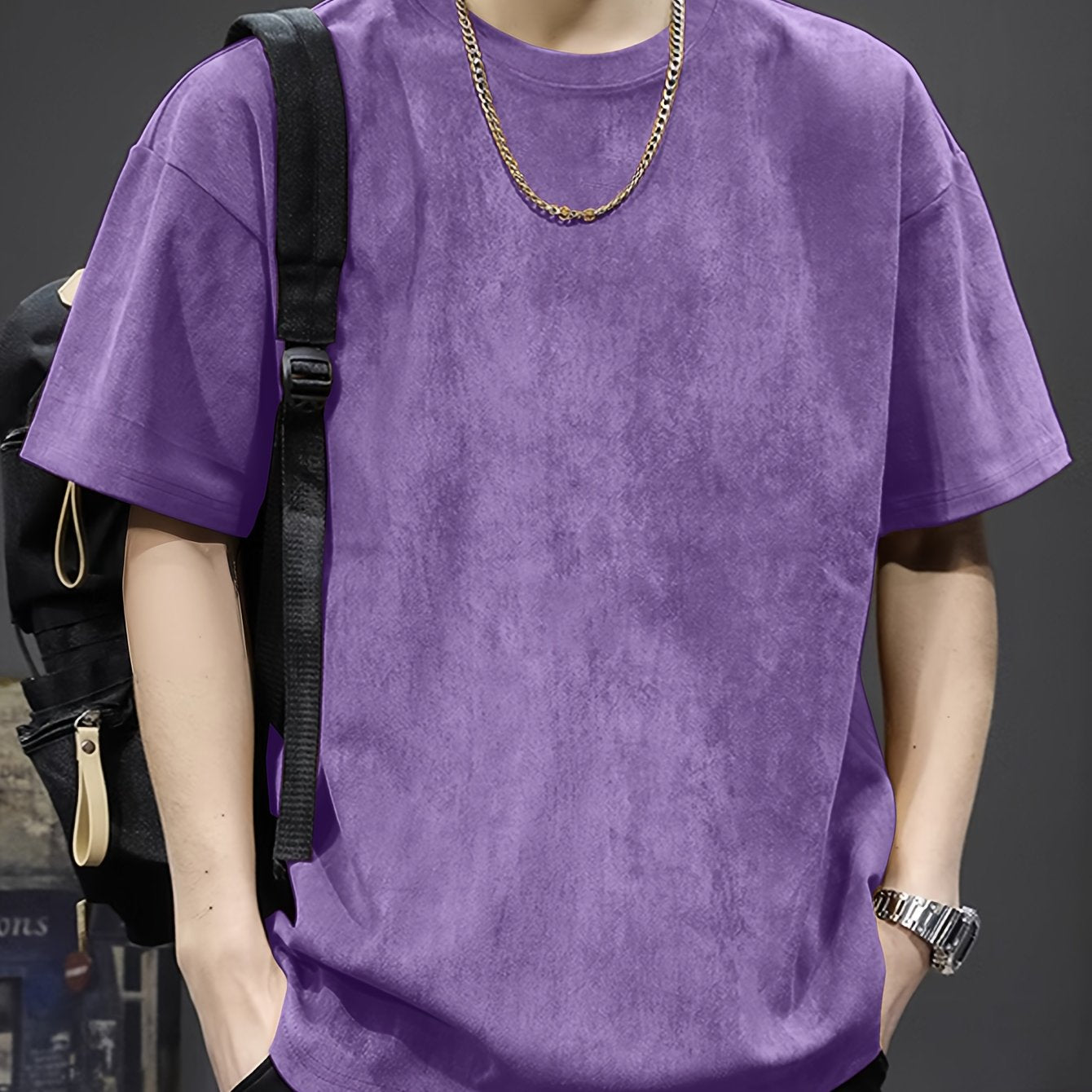 Pearson Summer T-Shirt Pearson Men's Solid Color Casual Loose Faux Outdoor Short-Sleeve Round Neck T-Shirt