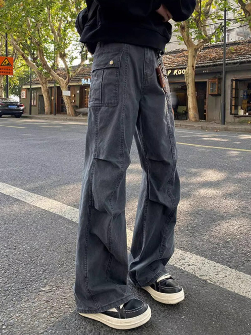 Men's High-Waisted Distressed Workwear Jeans - Light Beige\u002FBeige Tapered Leg