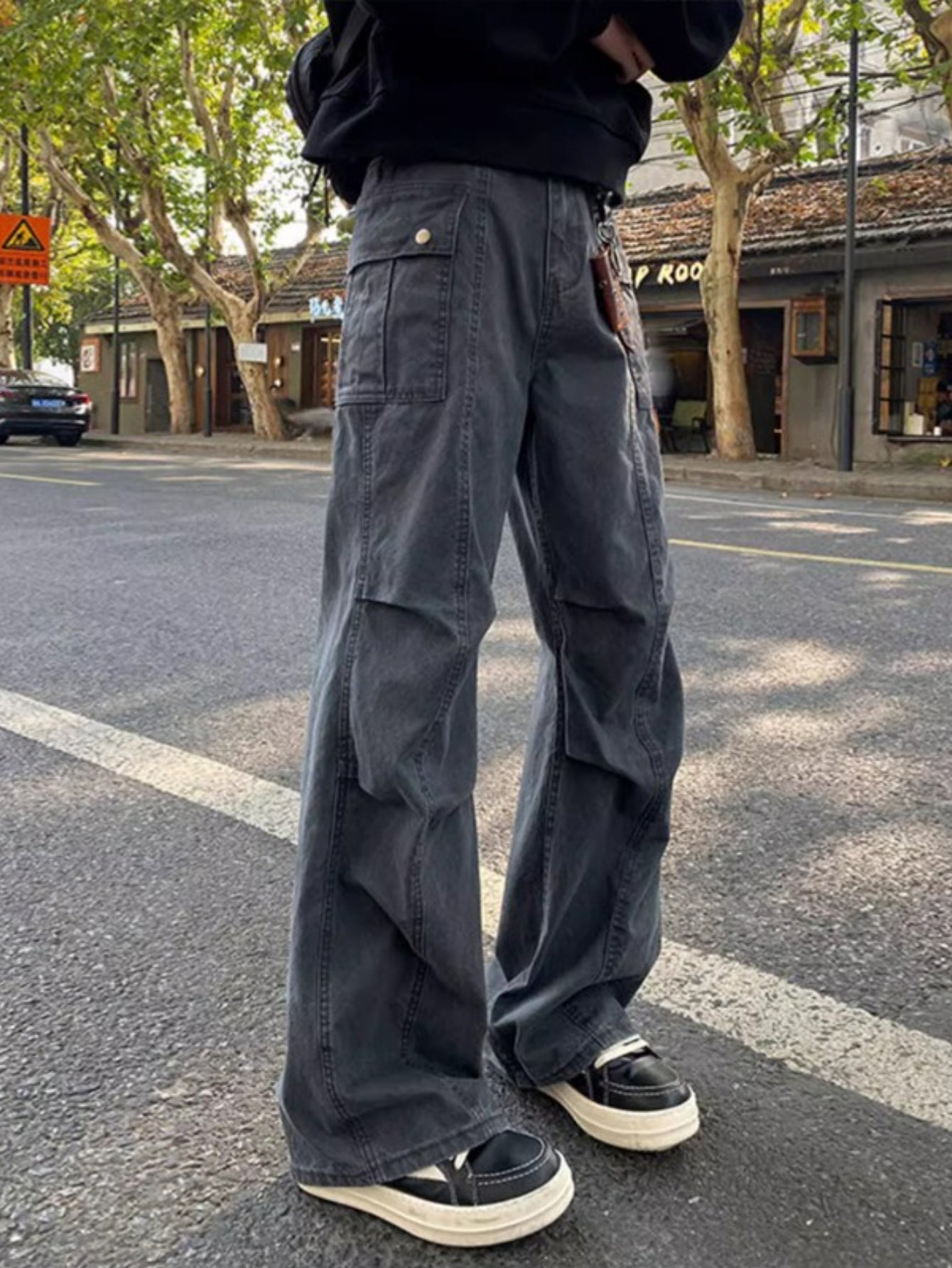 Men's High-Waisted Distressed Workwear Jeans - Light Beige\u002FBeige Tapered Leg