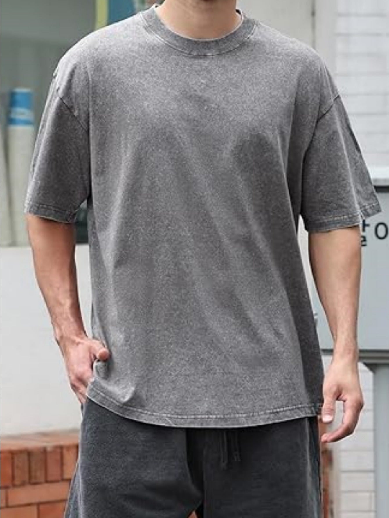 5pcs set of multi-color Men's cotton T-shirt, oversized neutral short sleeved casual loose washable versatile solid color T-shirt