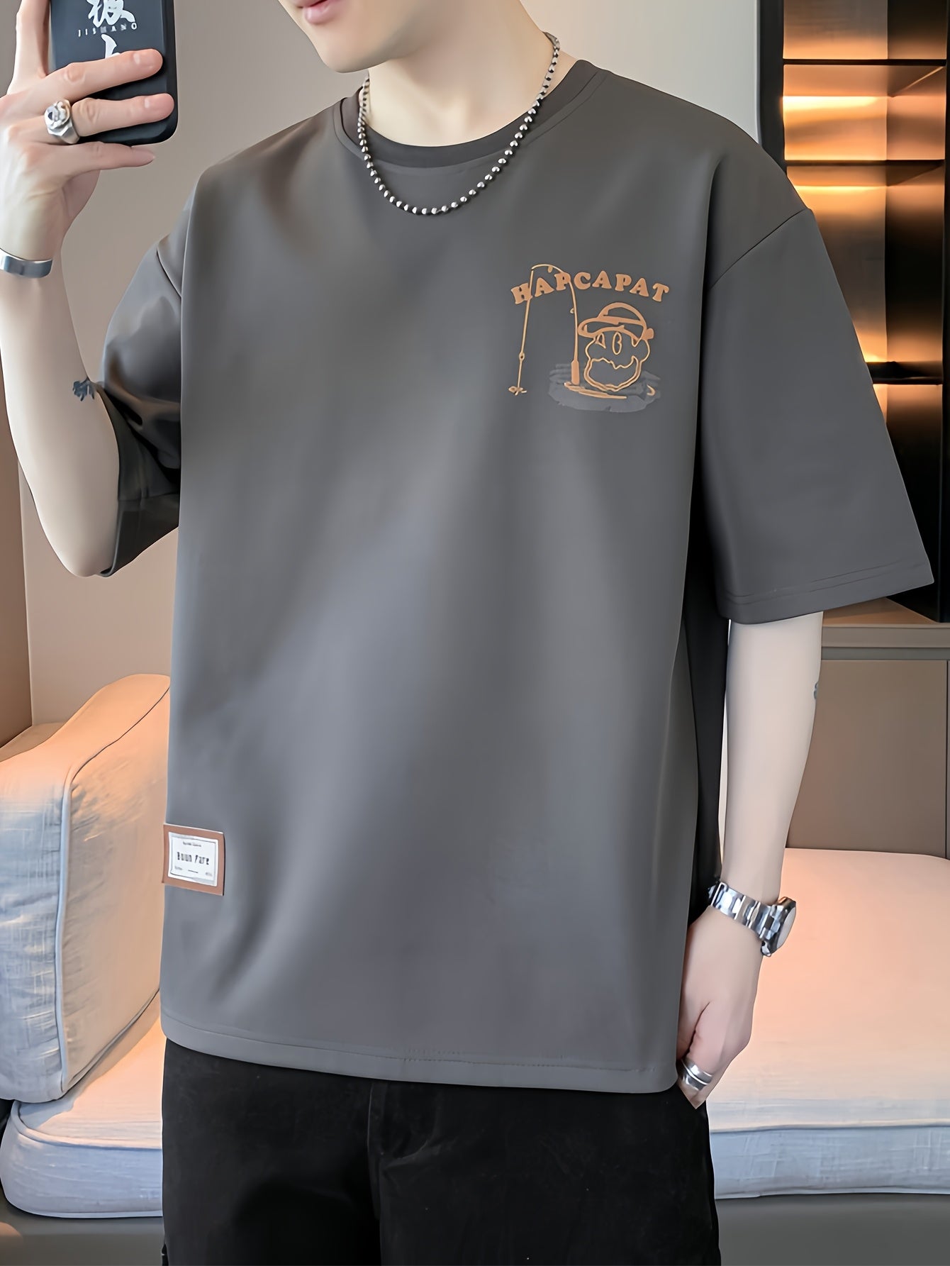 Summer T-Shirt Summer Breathable Men's Short-Sleeved T-Shirt | Loose Elastic Sports Top, Youth Round-Neck Trendy T-Shirt, Suitable for Daily Wear, College Street Sports Wear as a Gift