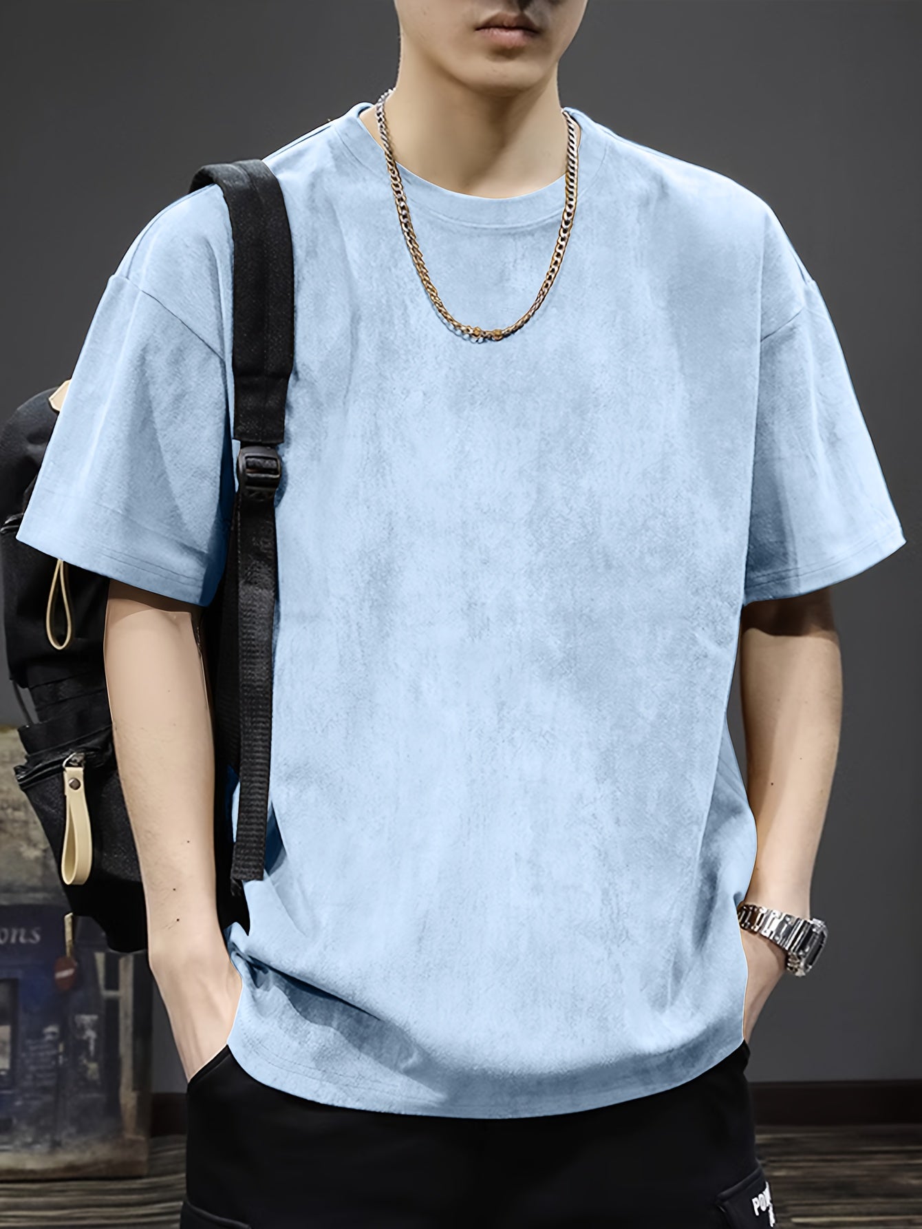 Pearson Summer T-Shirt Pearson Men's Solid Color Casual Loose Faux Outdoor Short-Sleeve Round Neck T-Shirt