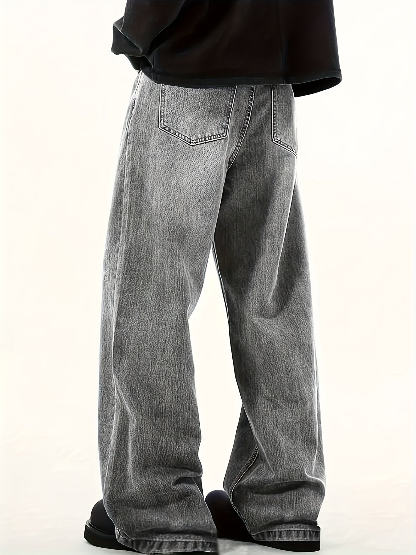 Men's Elastic Waist Vintage Mop Wide Leg Four-season Jeans