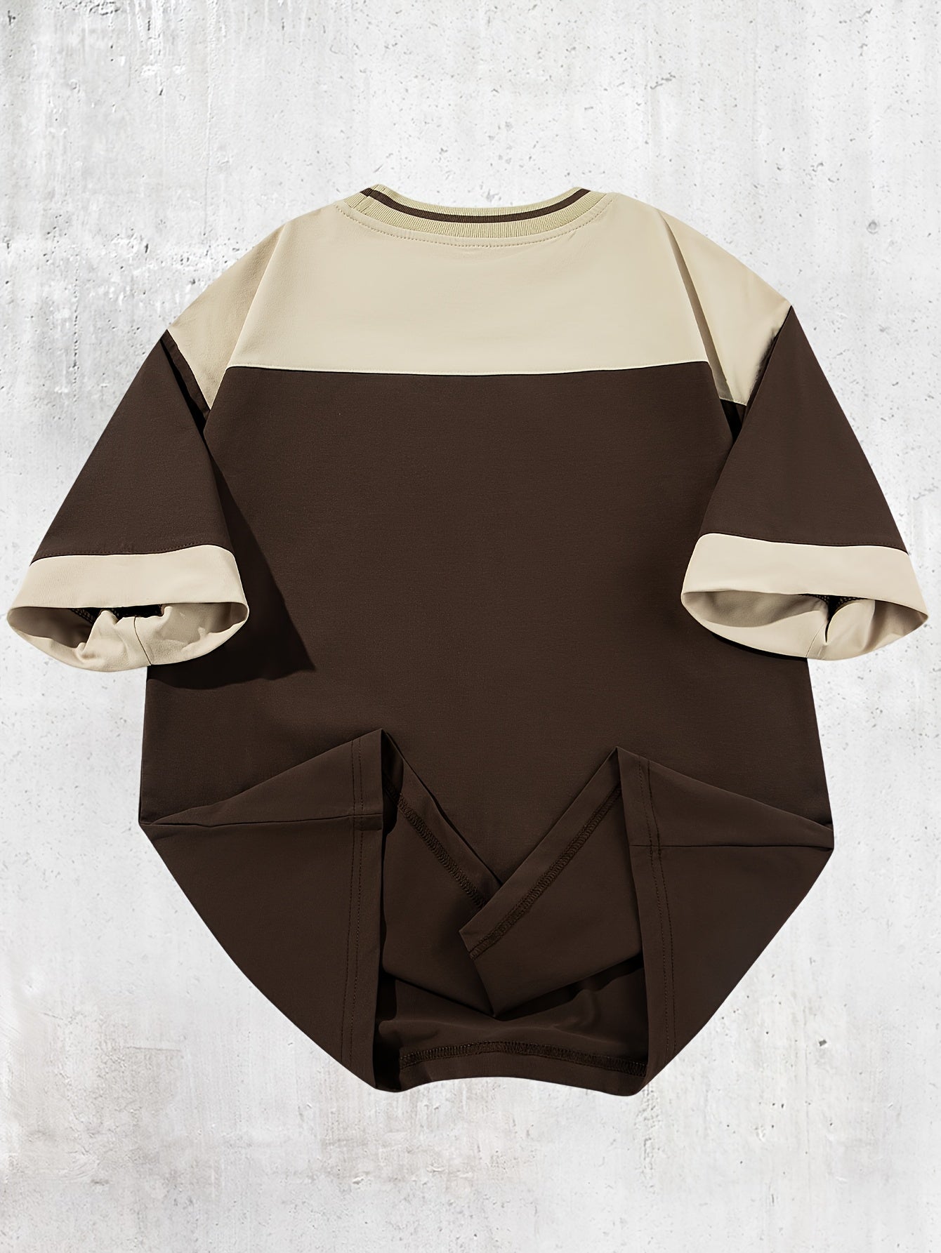 Men's Retro Color-Block Short Sleeve T-Shirt - Maillard Color Palette, Drop Shoulder Design, Breathable Summer Casual Top, Machine Washable Regular Fit, Vintage T Shirts, Contrast Color Design, Relaxed Fit Shirt