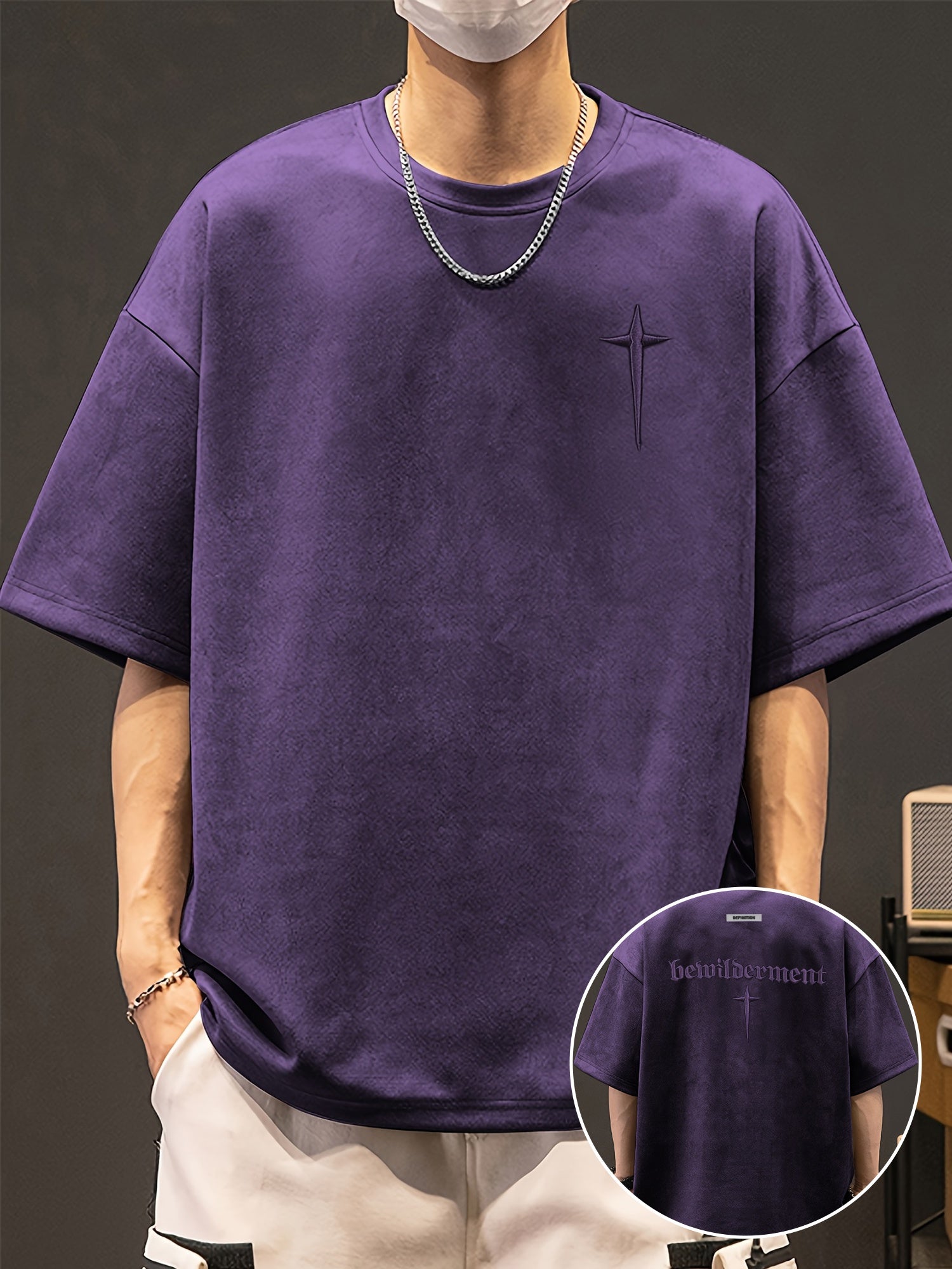 Men's Pierson OBM Fashion Casual Teal Embroidered Crew Neck Sweatshirt - Sporty Style, Polyester and Spandex Blend, Machine Washable, Summer Wear, Sporty Sweatshirt|Geometric Embroidery|Polyester Spandex Blend